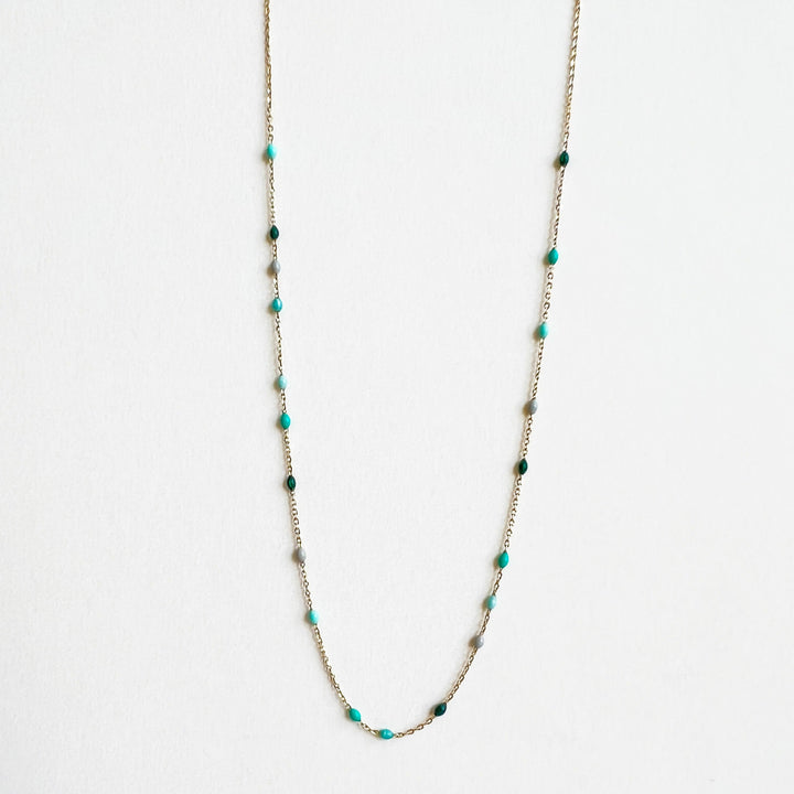 18k gold enamel necklace colors blue green grey 